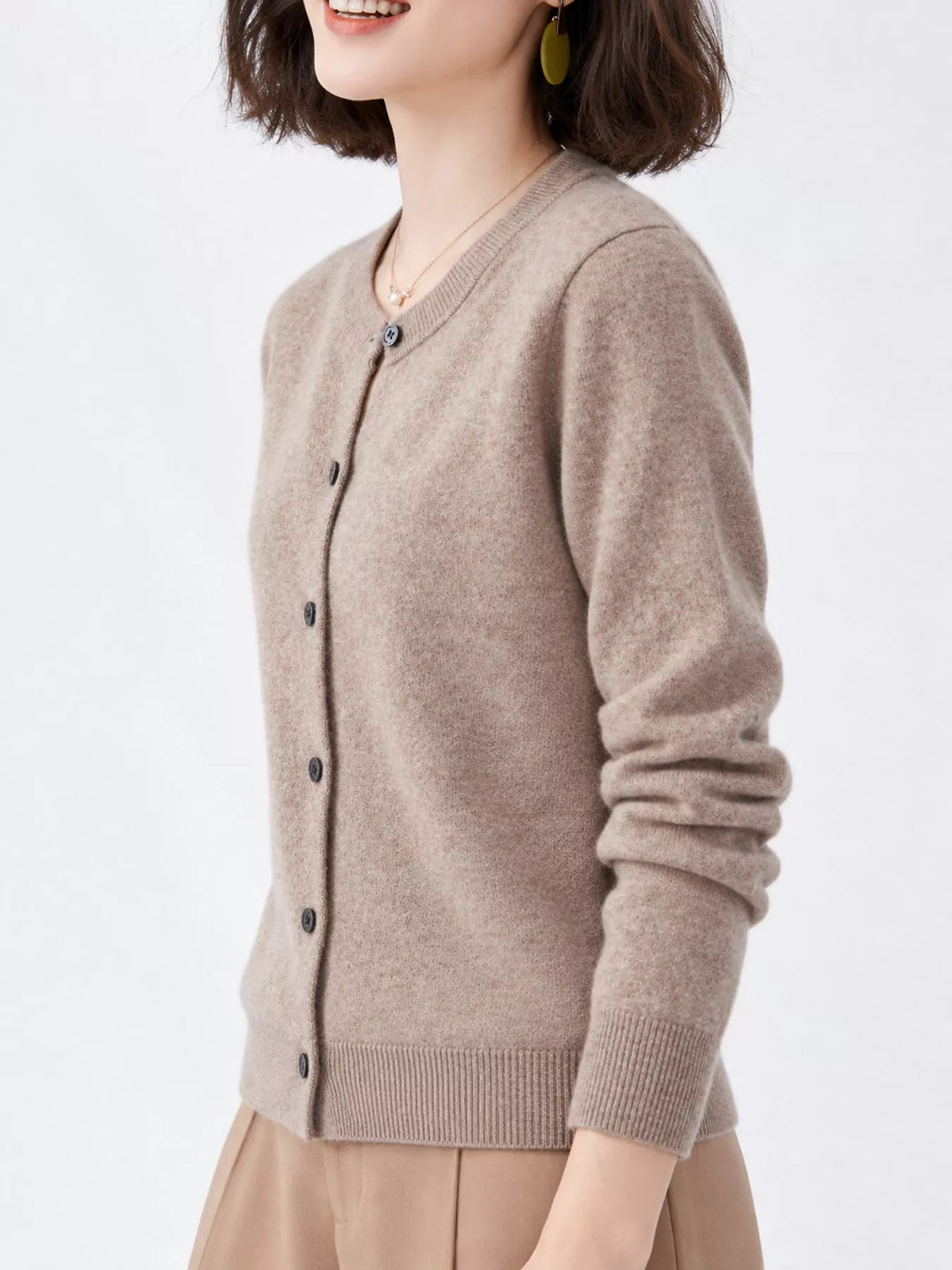 Crew Neck Button-Down Cardigan