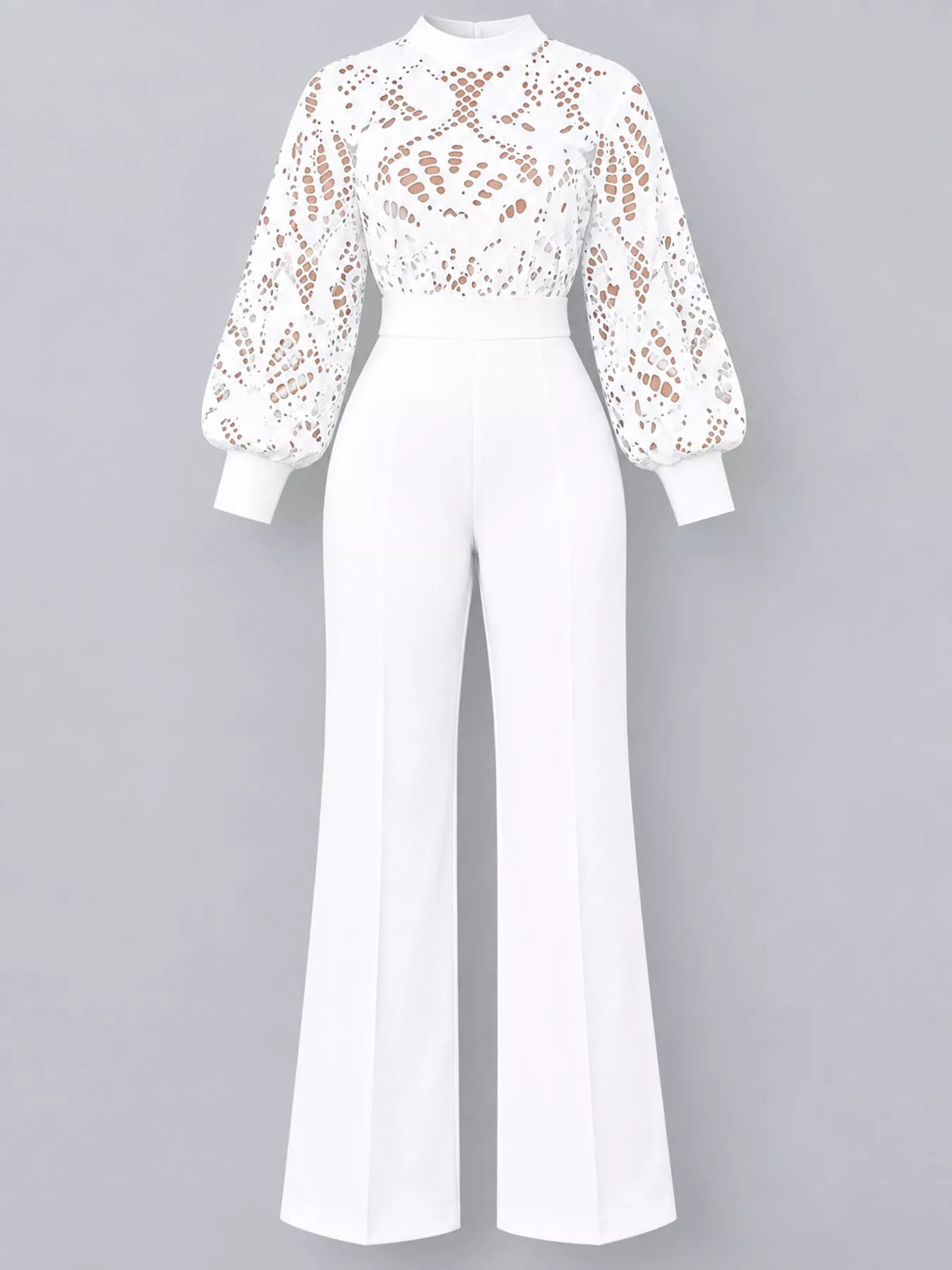 Lace Lantern Sleeve Flare Jumpsuit