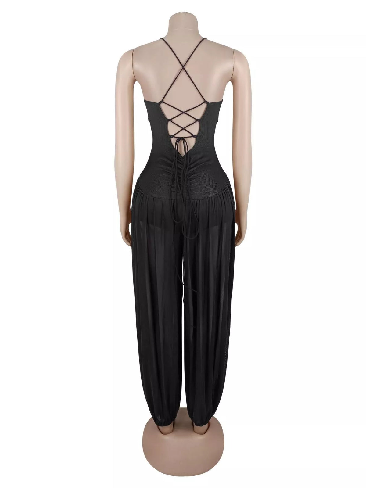 Spaghetti Strap Wide-Leg Jumpsuit with Sheer Detail