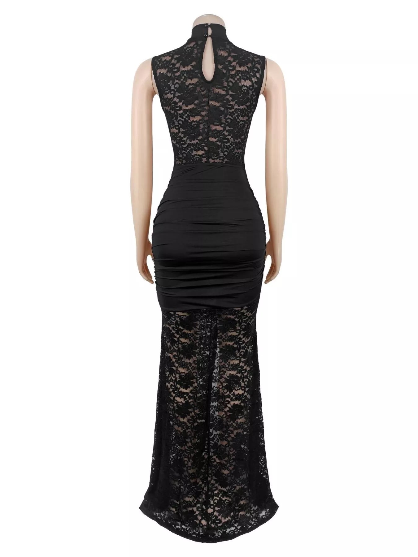 Lace Keyhole High-Slit Maxi Dress