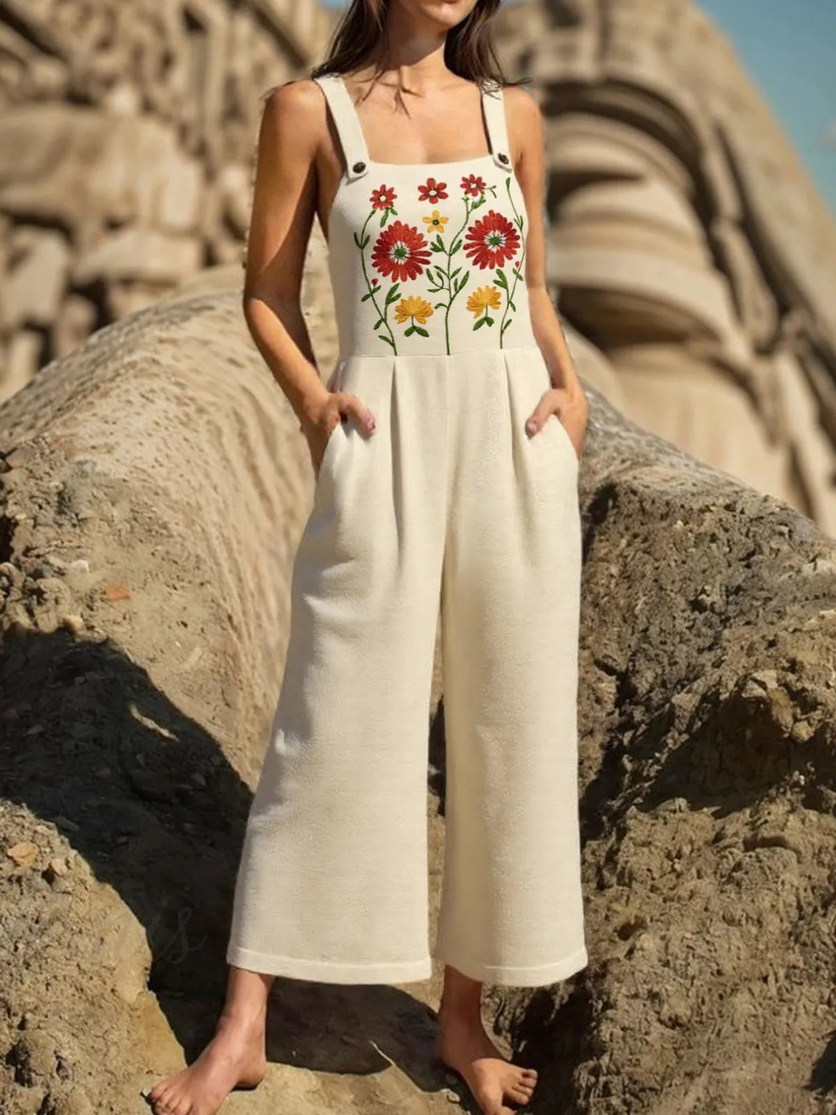 Floral Embroidered Wide-Leg Jumpsuit