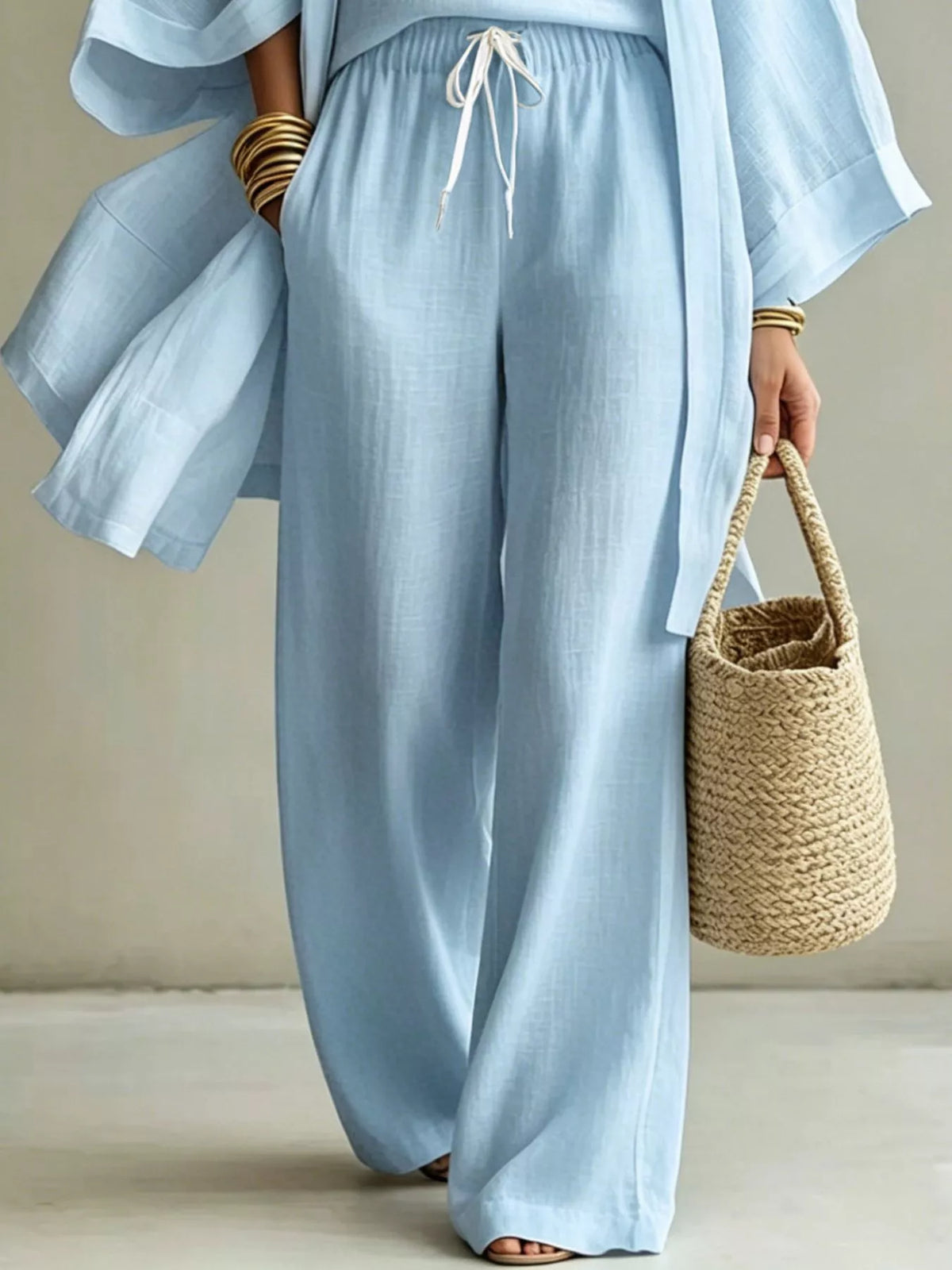 V-Neck Top, Cardigan and Pants Set