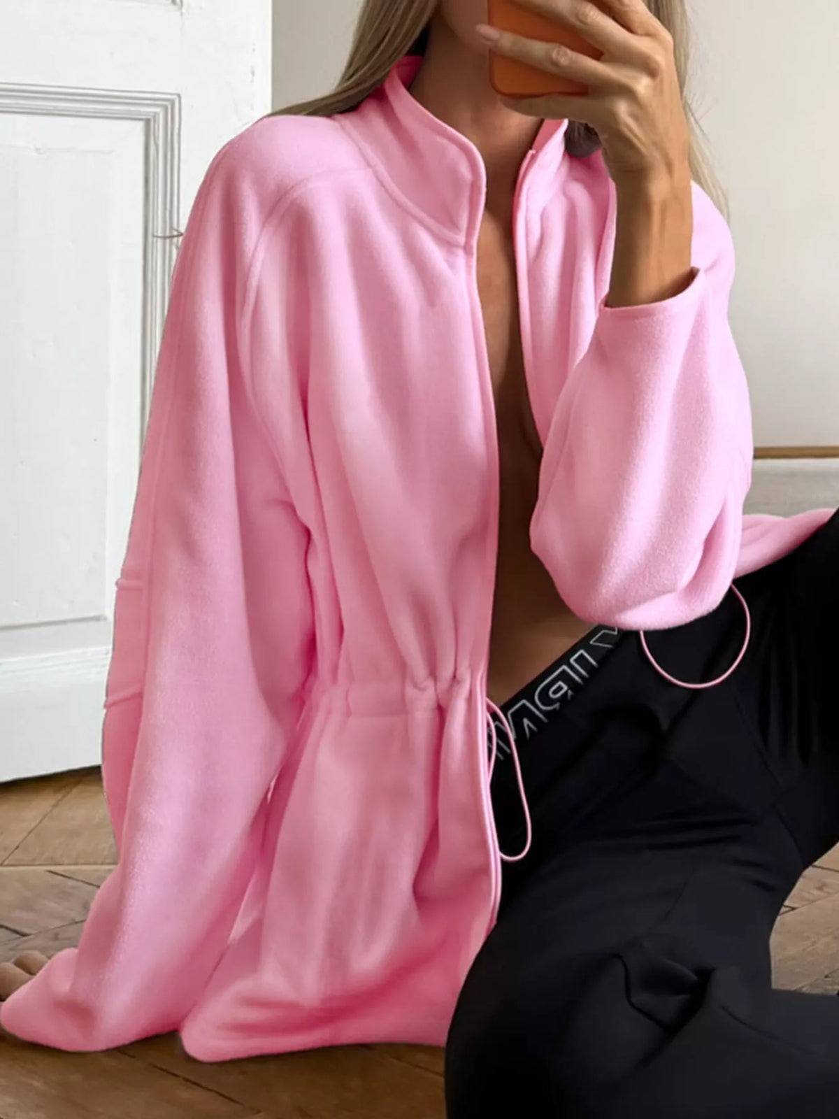 Drawstring Fleece Zip-Up Jacket