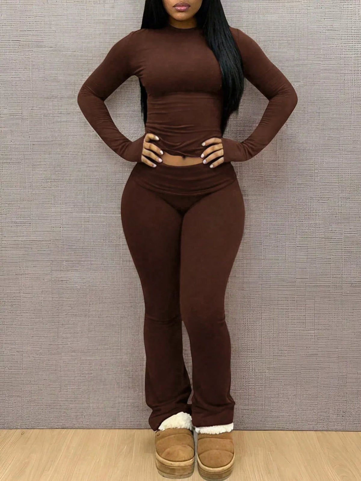 Long Sleeve Crop Top and Leggings Set