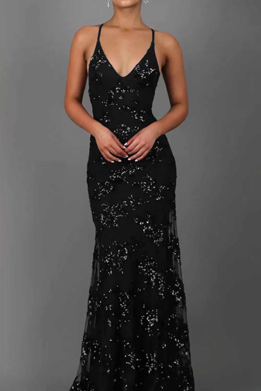 Sequin Tie-Back V-Neck Maxi Dress