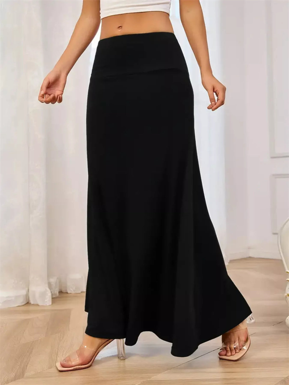 Flowy Maxi Skirt with Wide Waistband