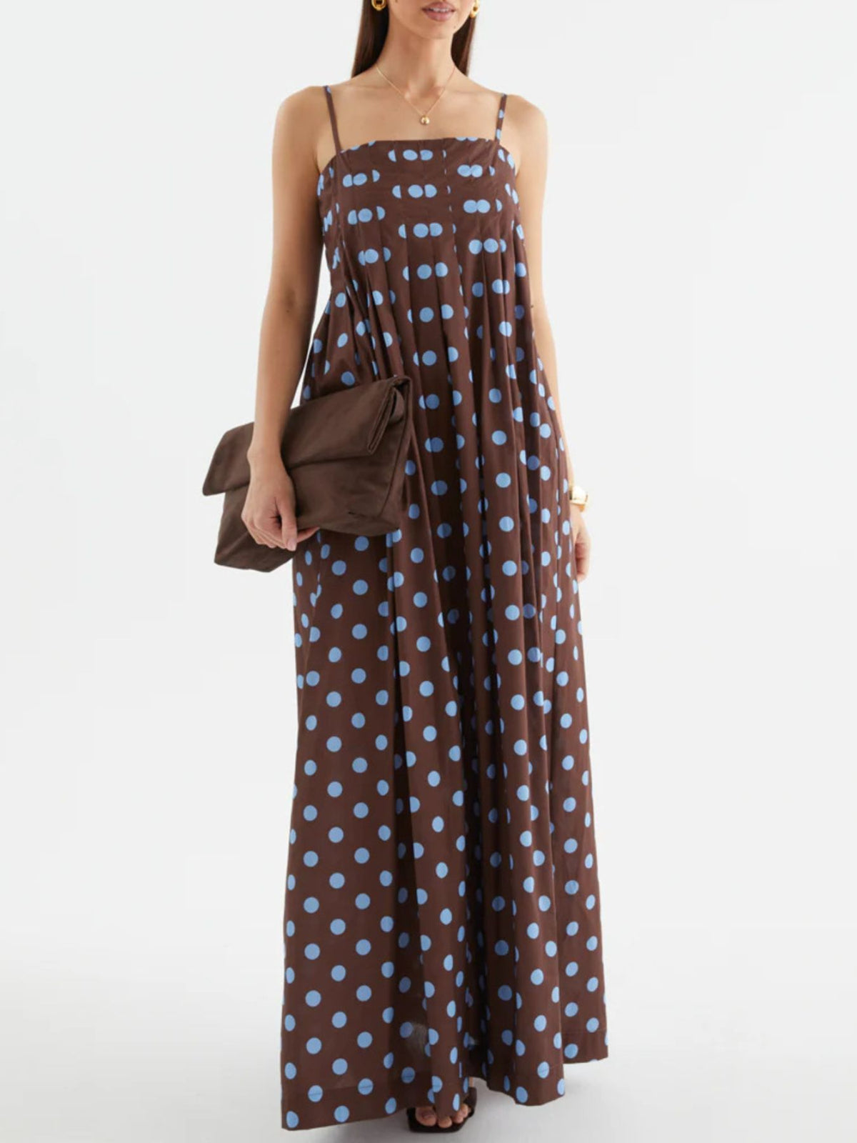 Pleated Polka Dot Maxi Dress