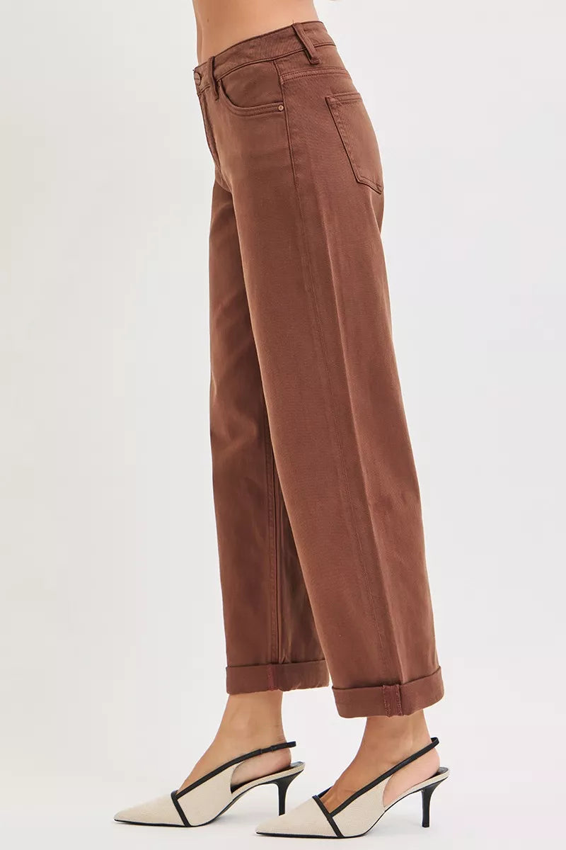 Risen Mid Rise Ankle Barrel Jeans in Cocoa