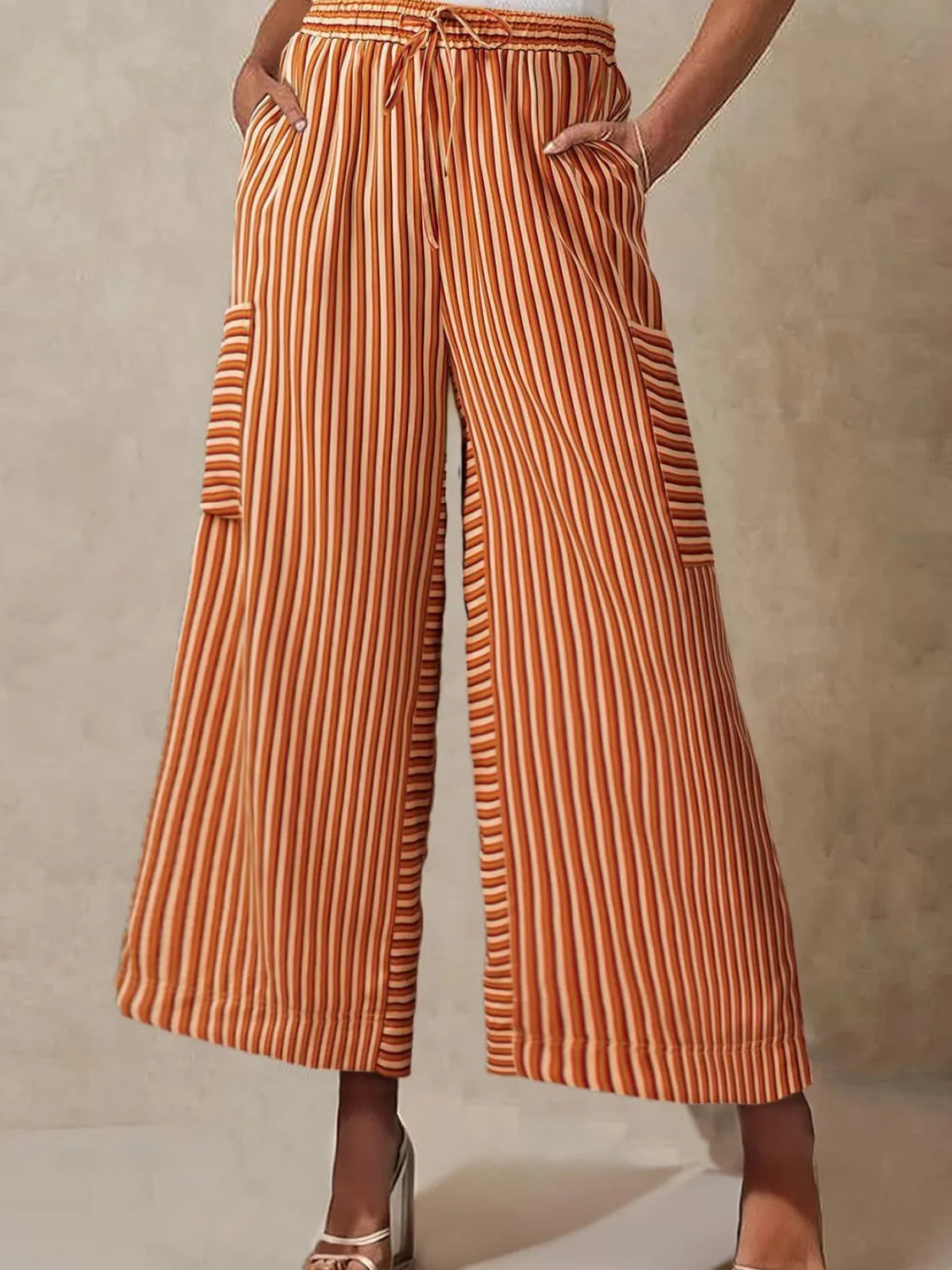 Contrast Striped Wide Leg Pants