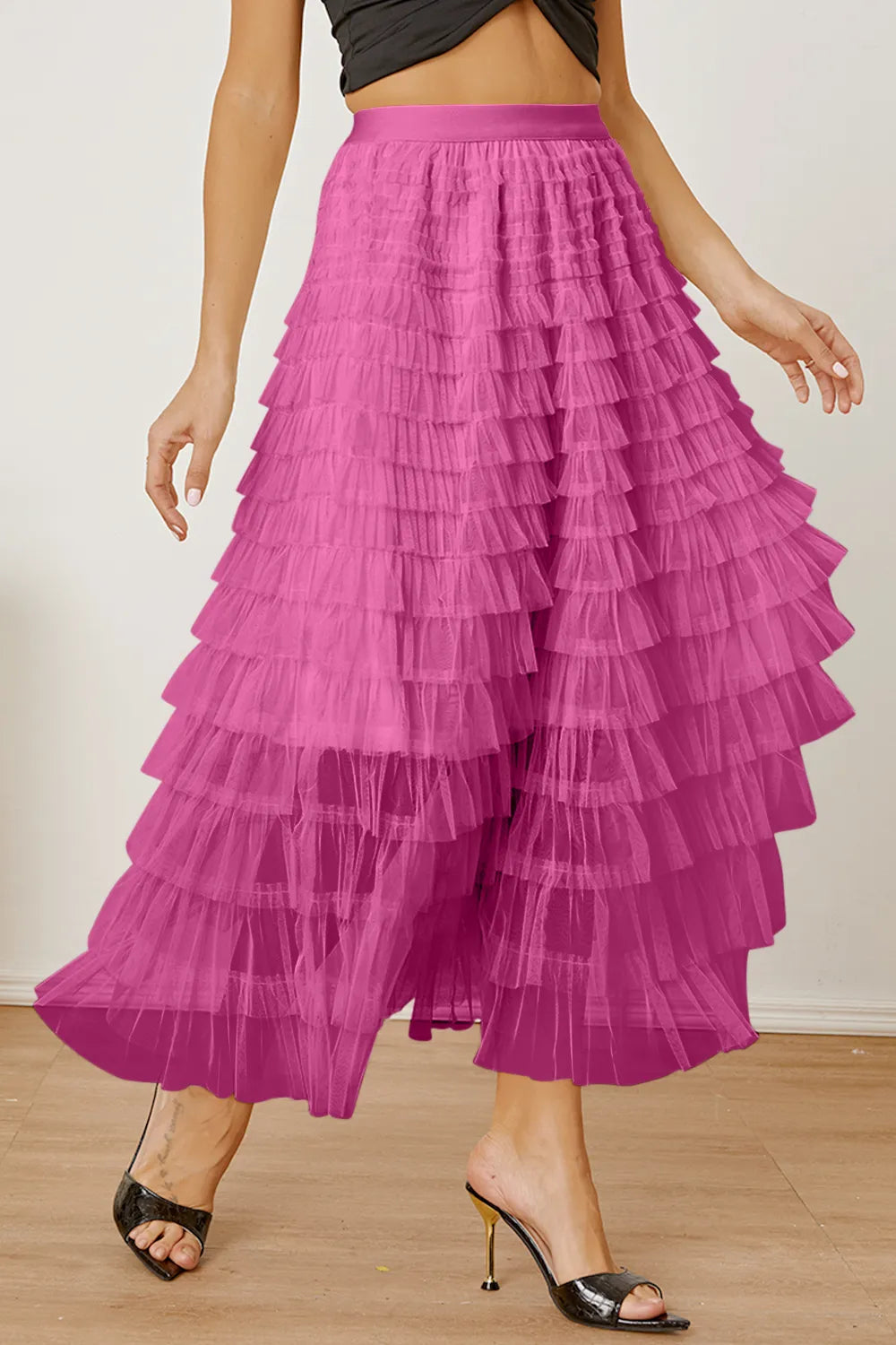 Ruched High-Waist Tiered Skirt by MDML