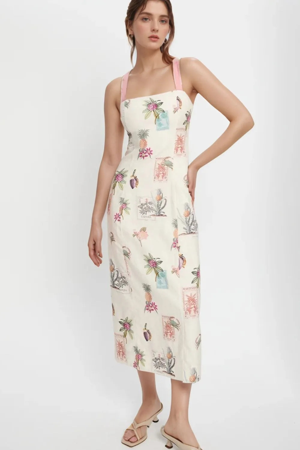 Crisscross Back Square Neck Midi Dress in Floral