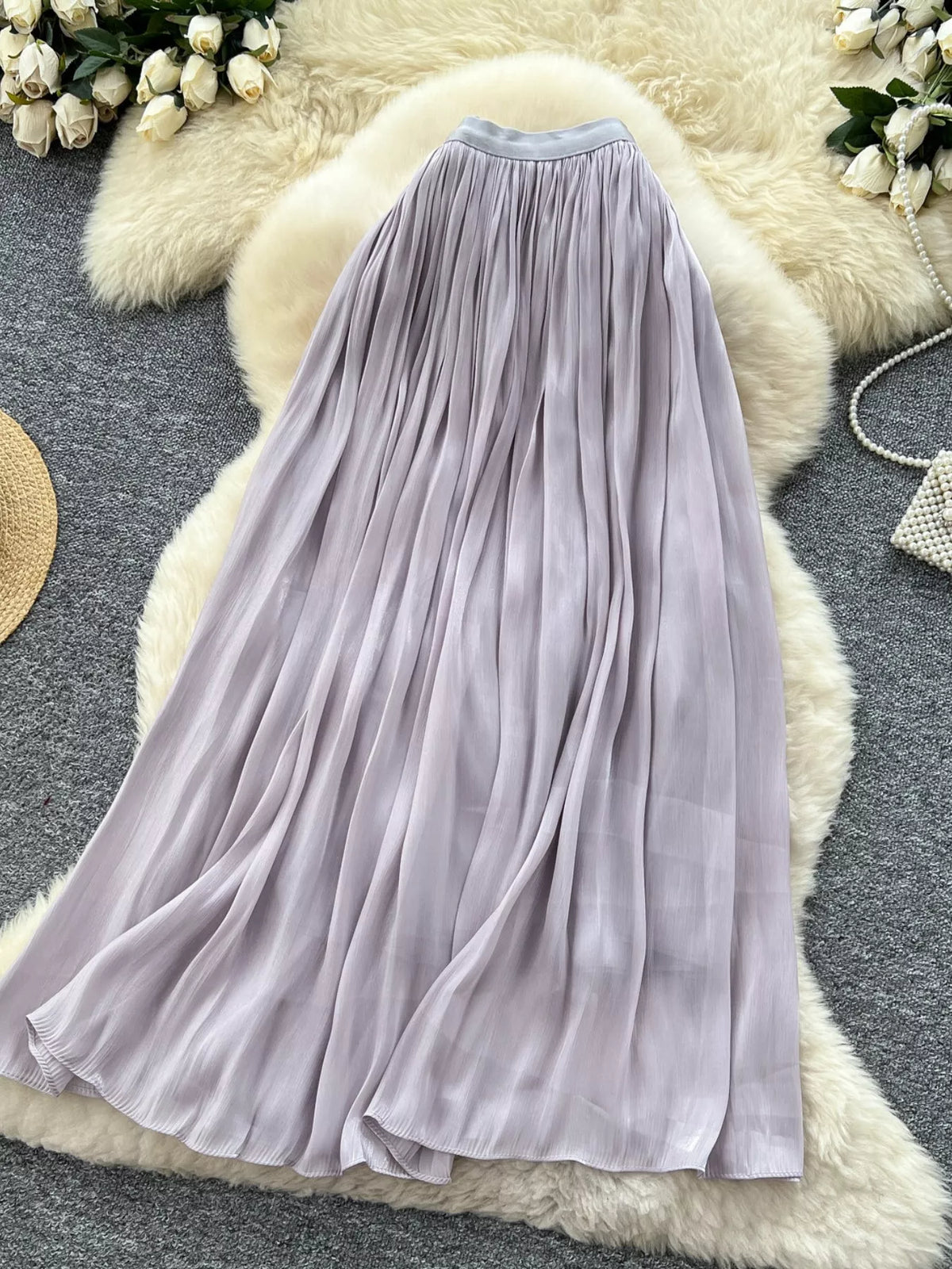 Pleated High-Waist Maxi Skirt