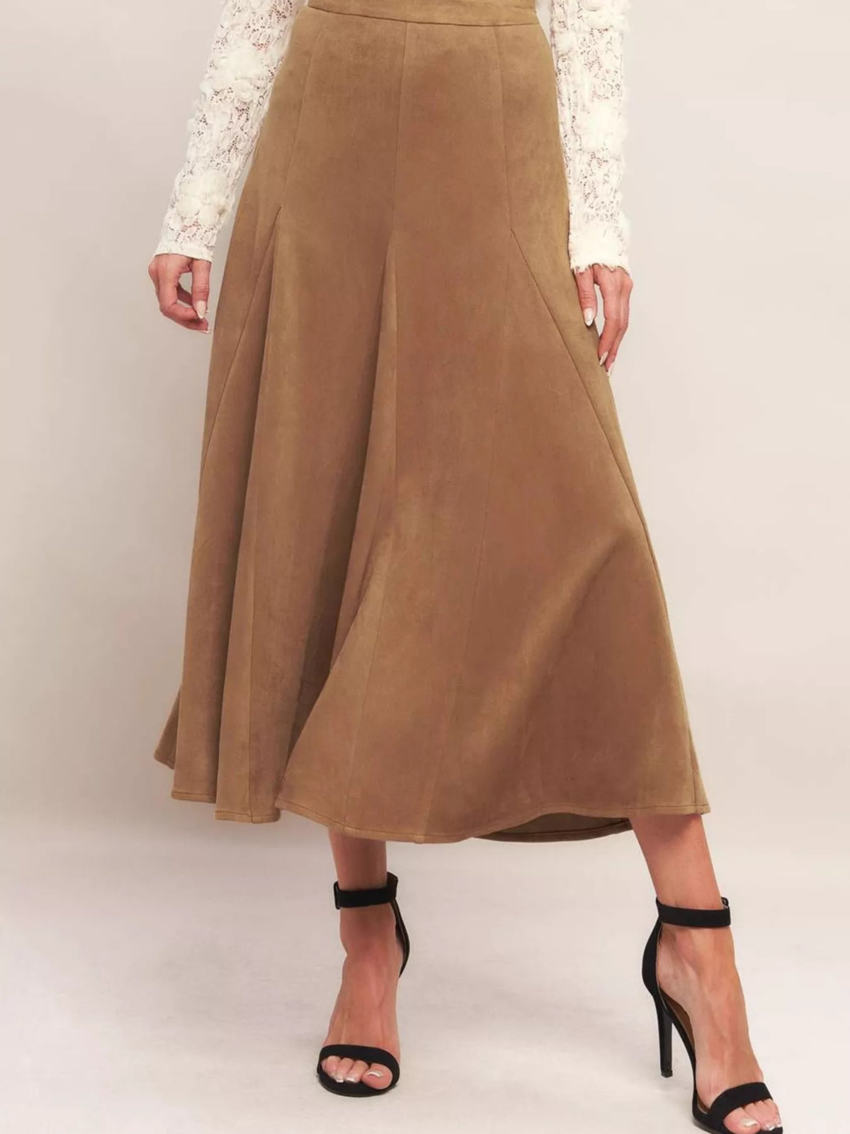 A-Line Midi Skirt in Khaki