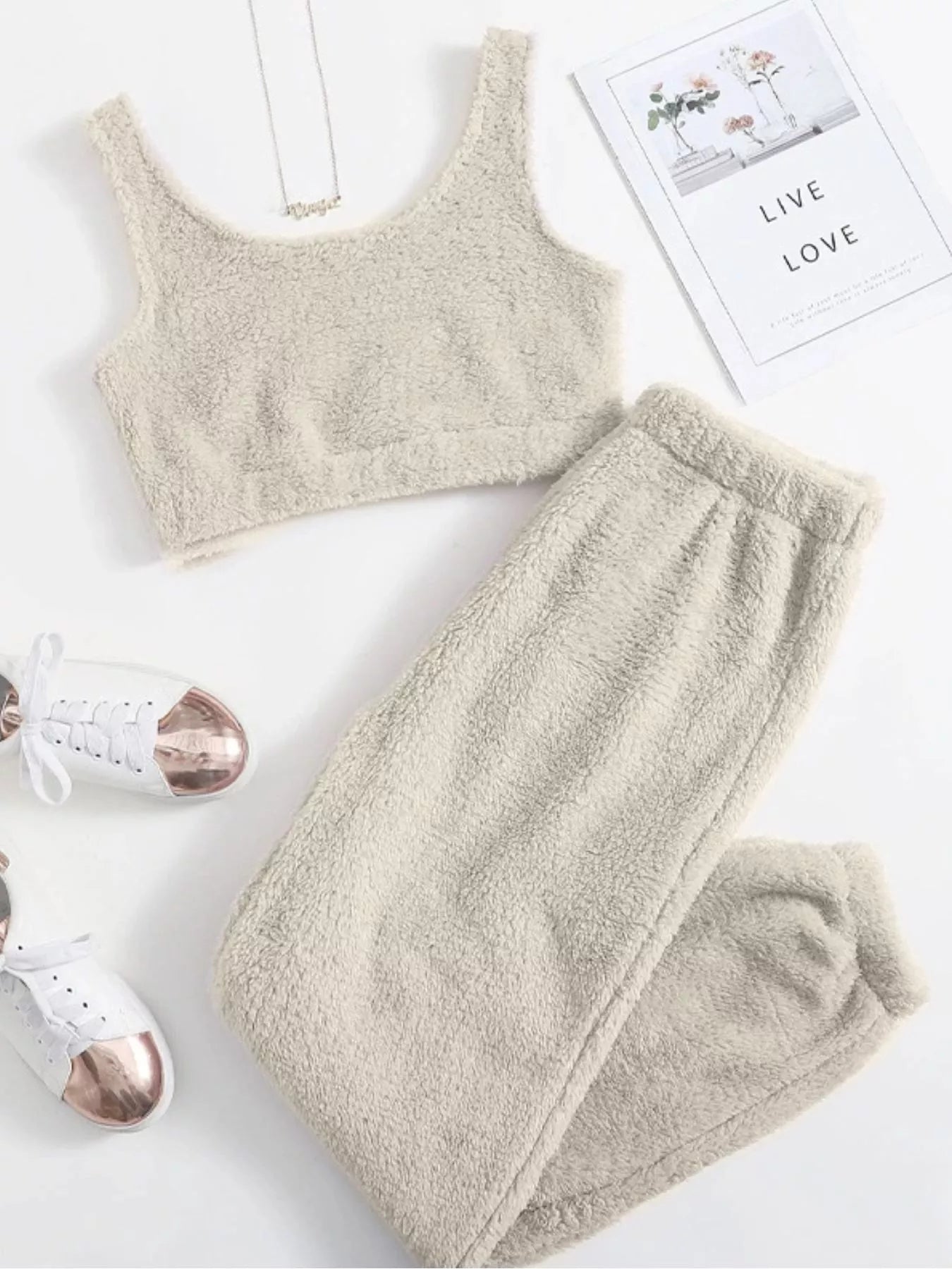 Cozy Plush Cropped Tank and Pants Set
