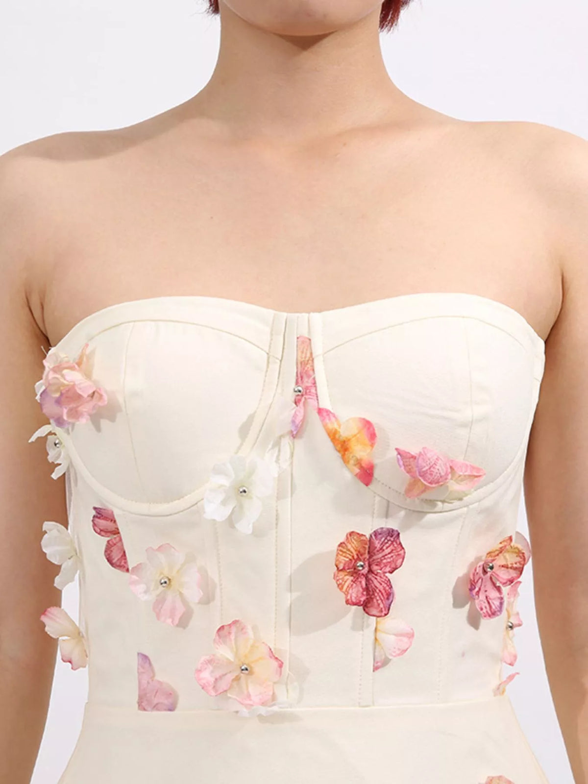 Floral Applique Tulle Maxi Dress in Apricot