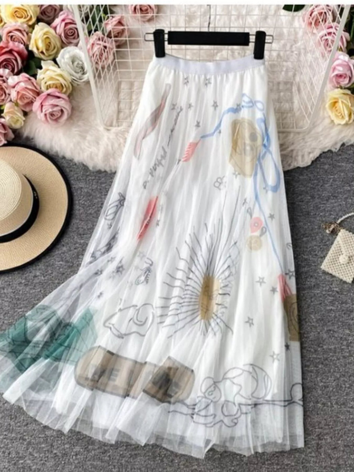Layered Printed Tulle Skirt