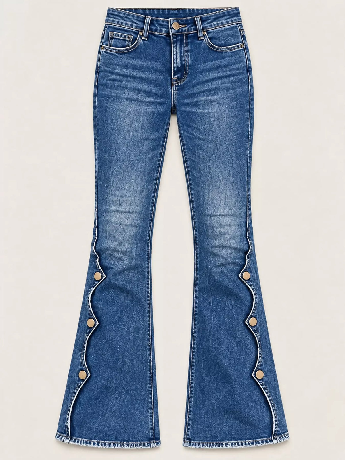 High-Waisted Button-Side Flare Jeans in Dark Blue