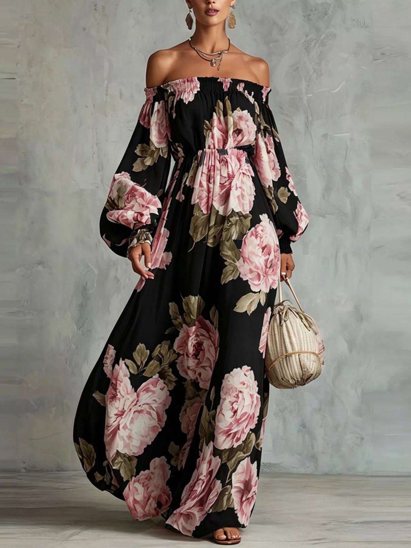 Floral Off-Shoulder Maxi Dress