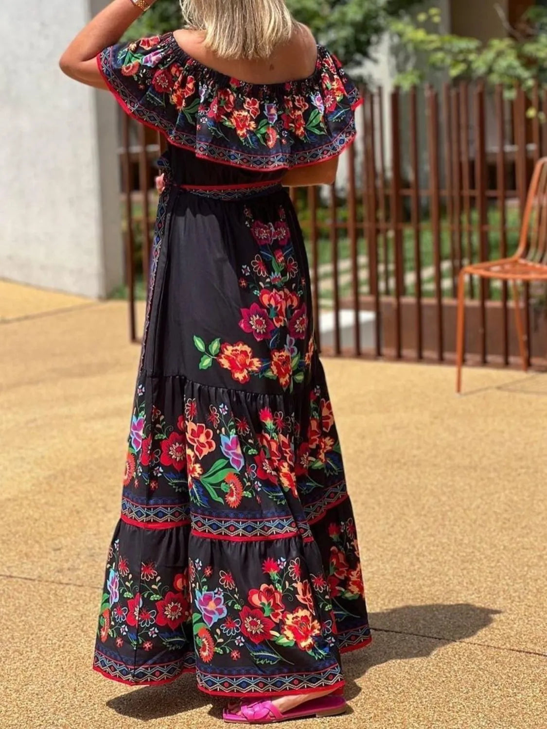 Floral Off-Shoulder Ruffle Maxi Dress