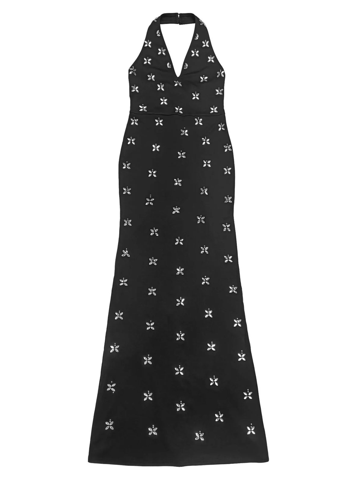 Floral Halter Neck Maxi Dress in Black