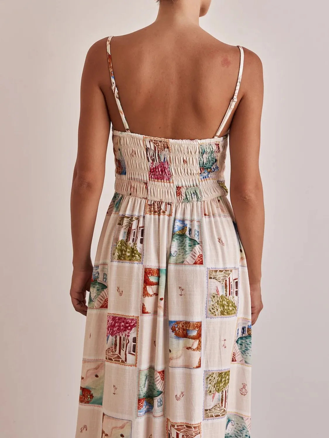 Smocked Square-Neck Cami Dress in Multicolor