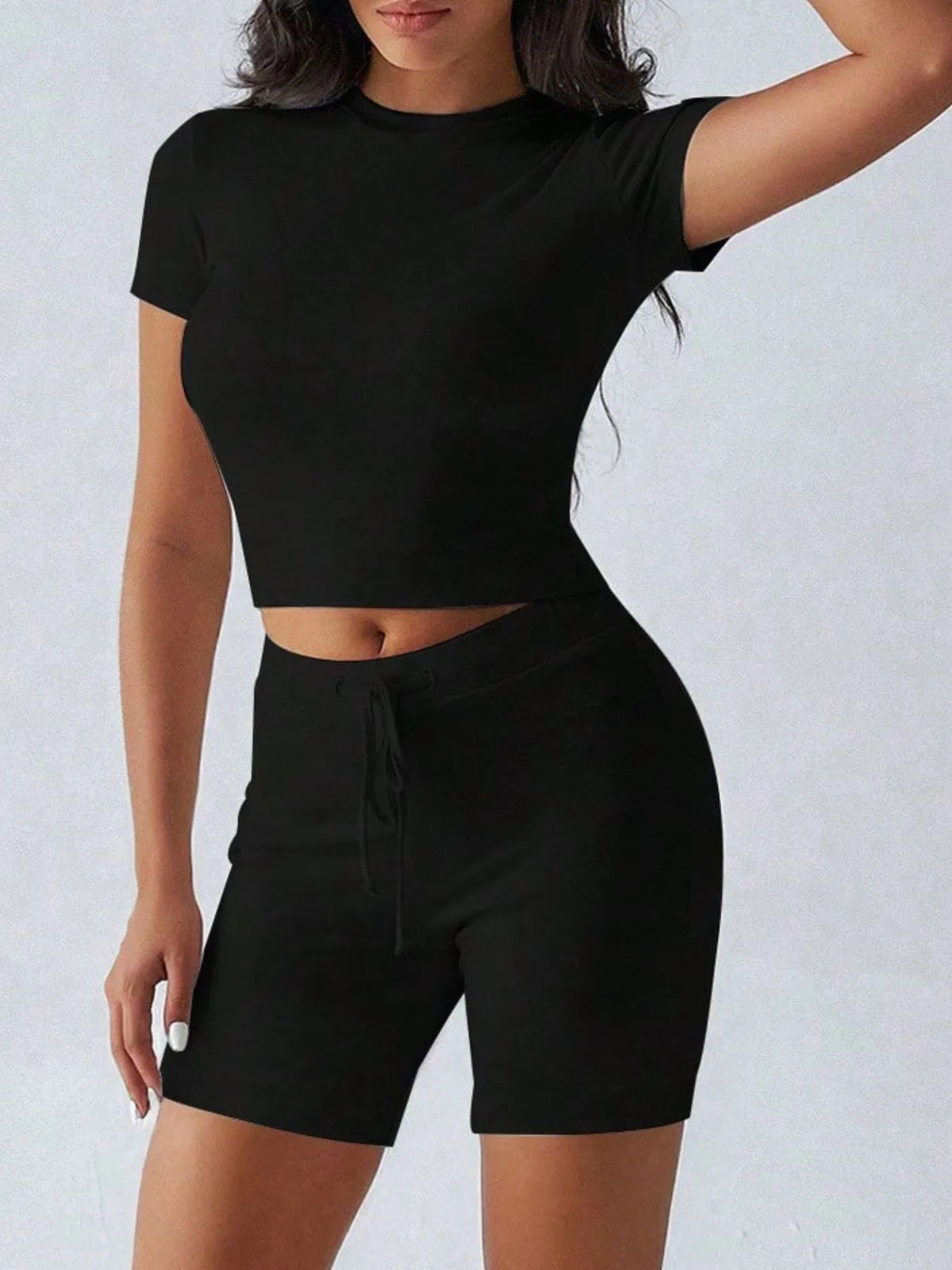 Ribbed Round Neck Top and Shorts Set