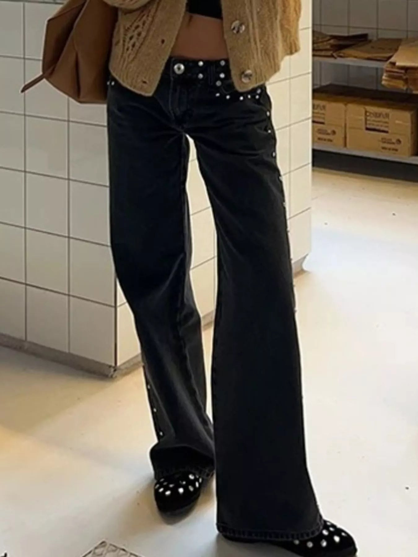 Leopard Star Patch Wide Leg Jeans
