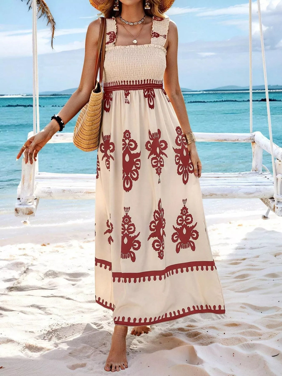 Smocked Square Neck Maxi Dress