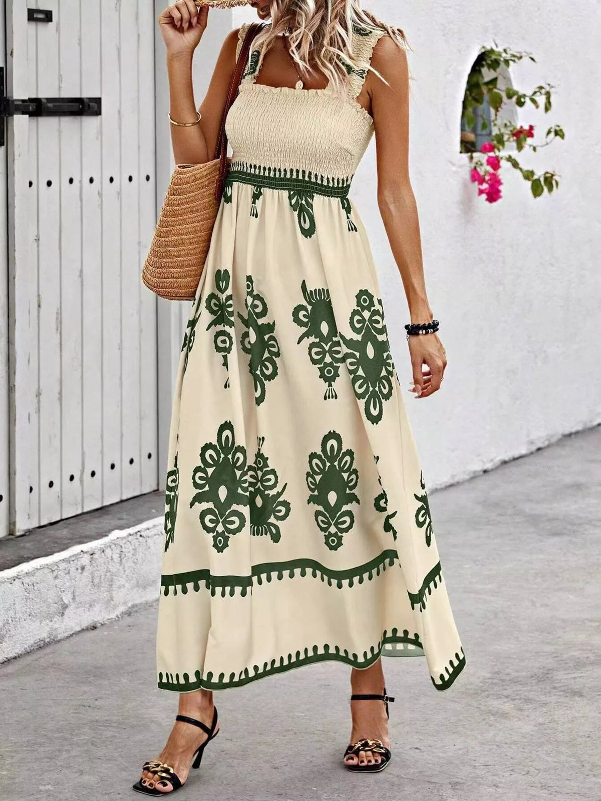 Smocked Square Neck Maxi Dress