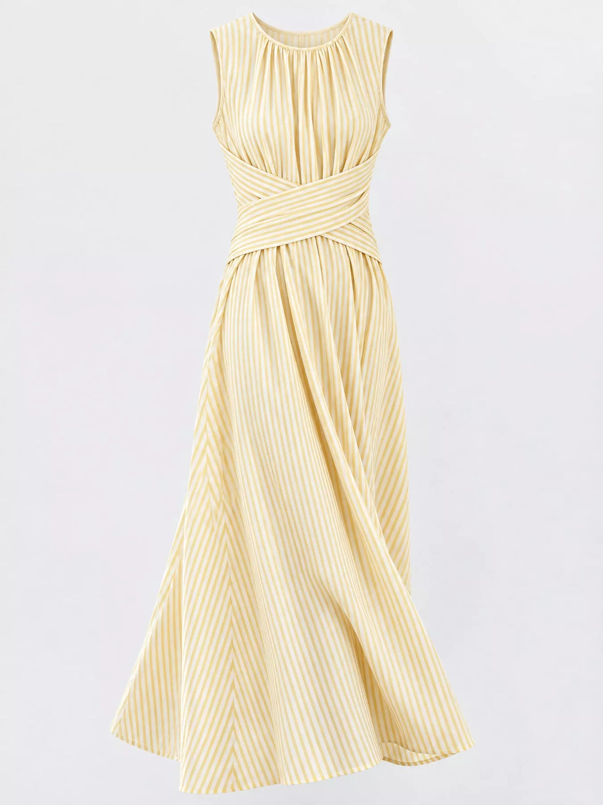 Sleeveless Striped Maxi Dress with Criss-Cross Waist