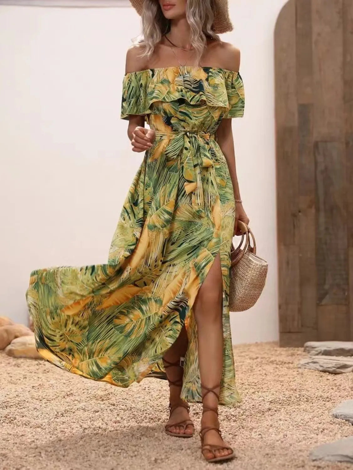 Ruffled Off-Shoulder Maxi Dress