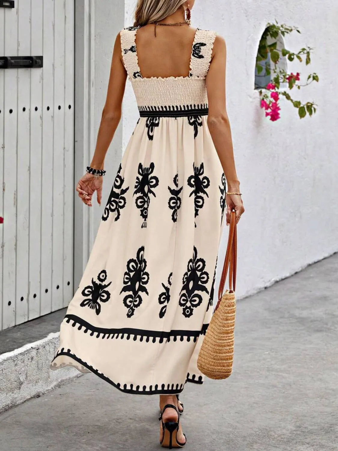 Smocked Wide Strap Maxi Dress