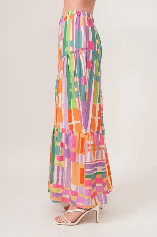And The Why Asymmetric Tiered Maxi Skirt in Multi