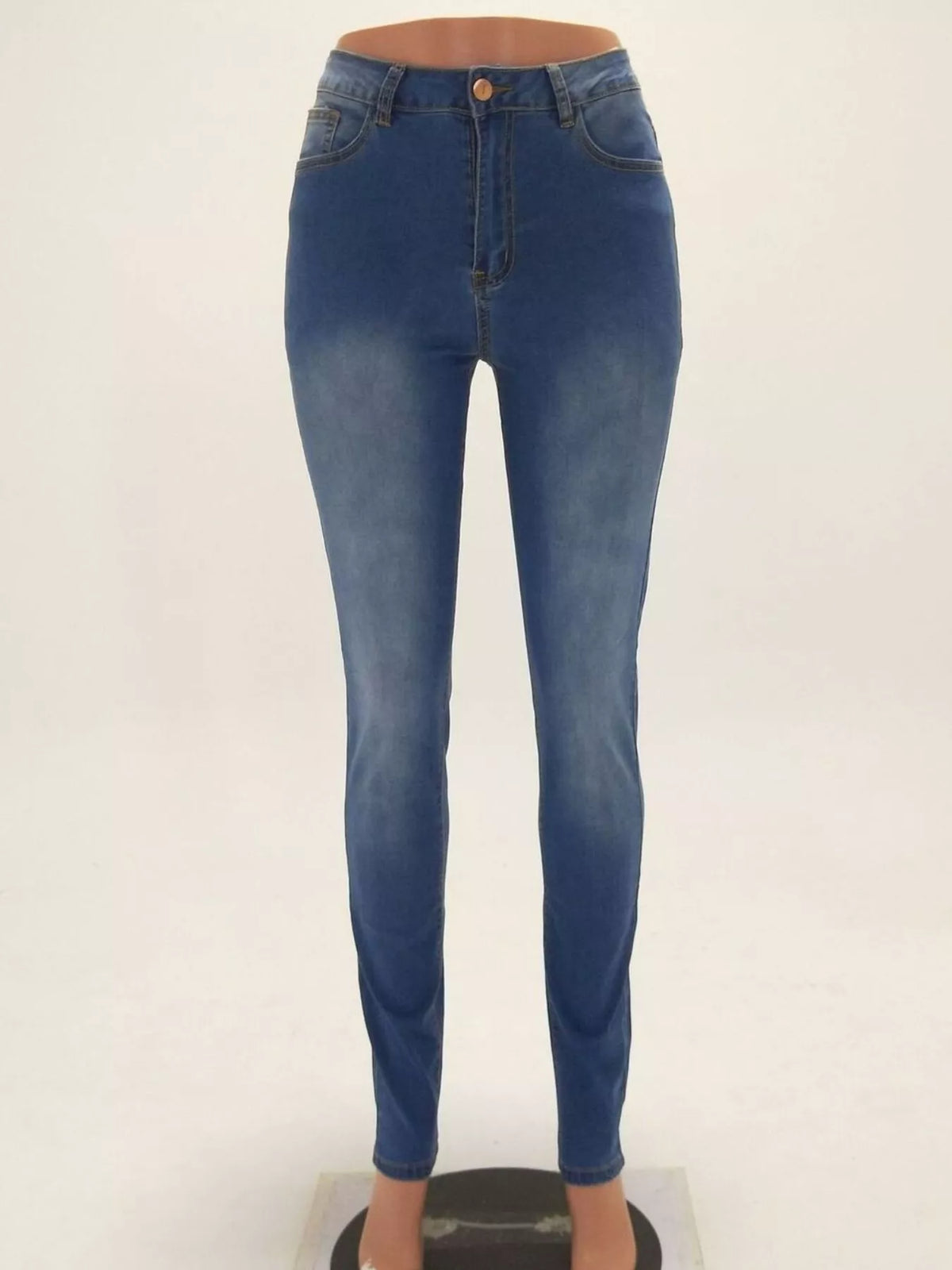 High-Waisted Skinny Jeans in Dusty Blue