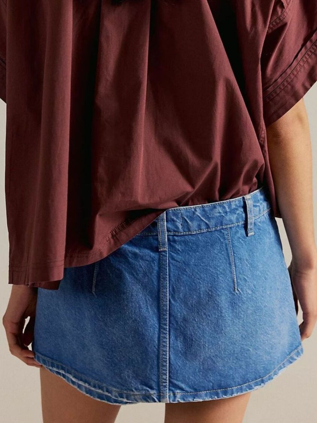 Classic Wash Denim Mini Skort by Dreamy Drapes