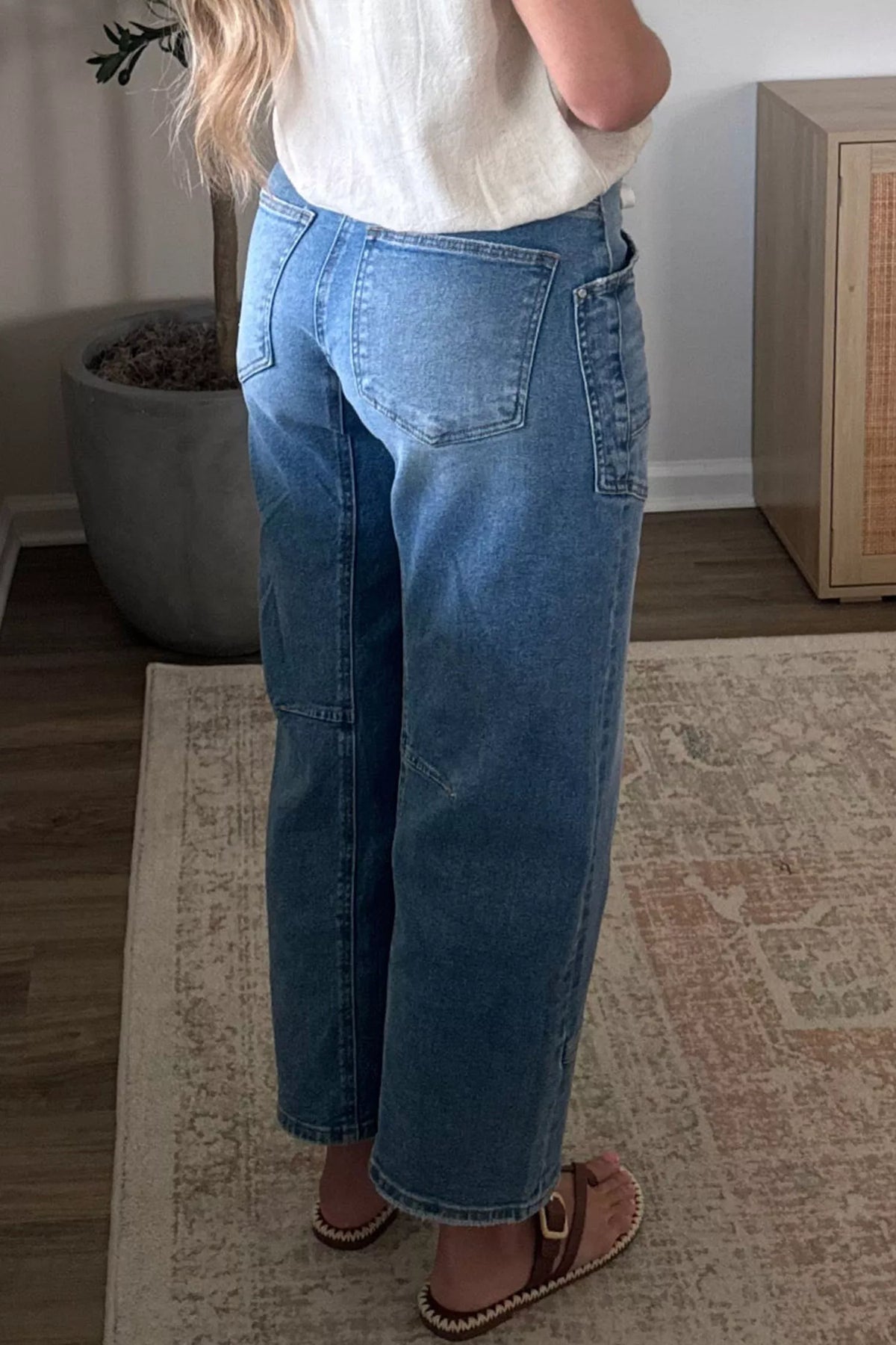 Patchwork Grommet Tie Waist Jeans in Medium