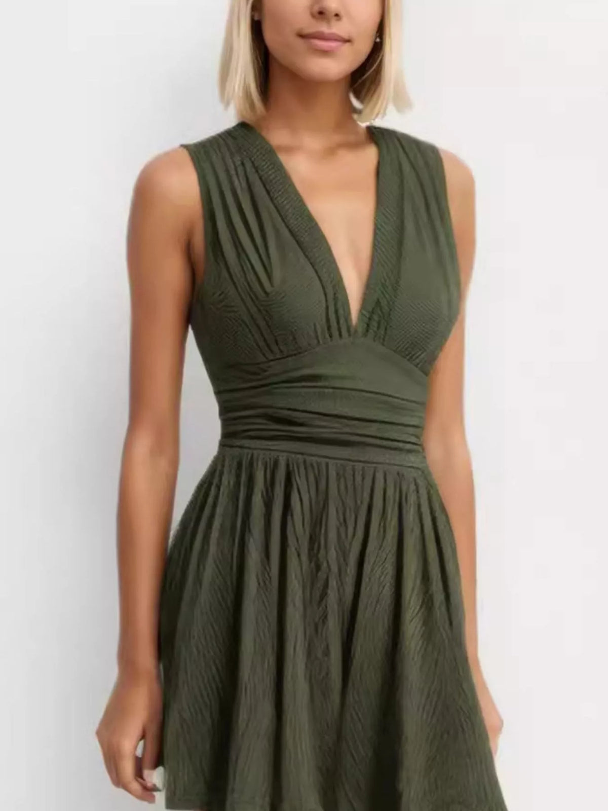 Deep V-Neck Ruched Romper