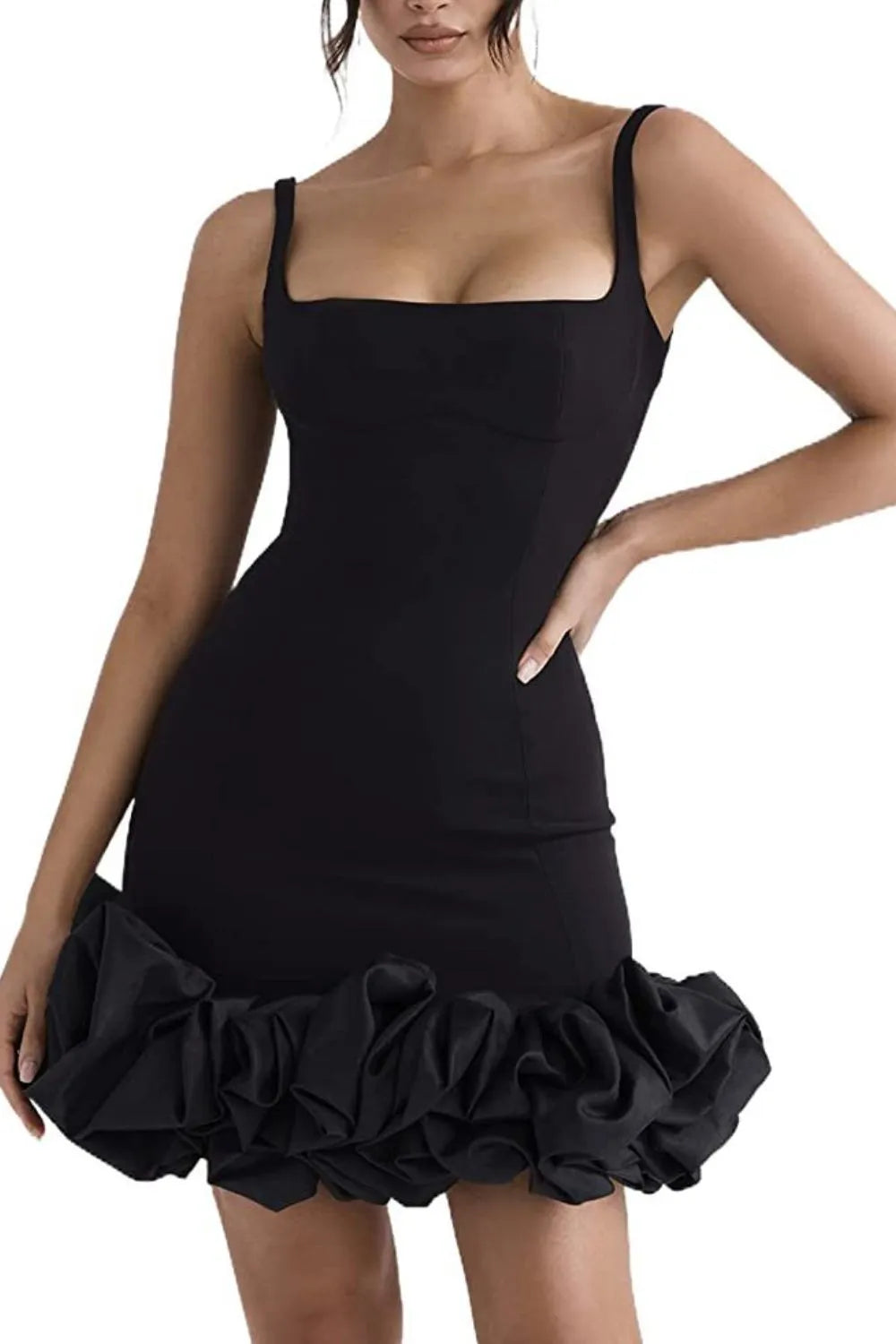 Ruched Square Neck Mini Dress