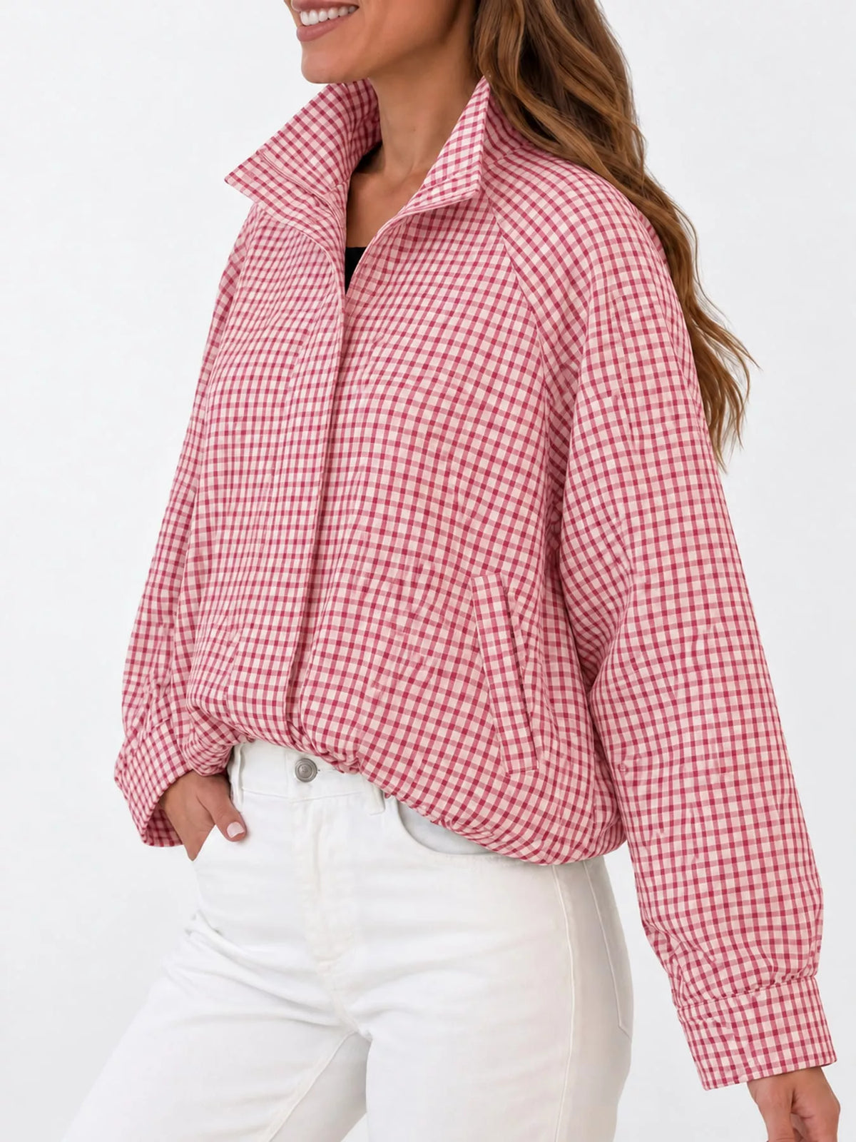 Plaid Stand-Collar Cropped Jacket