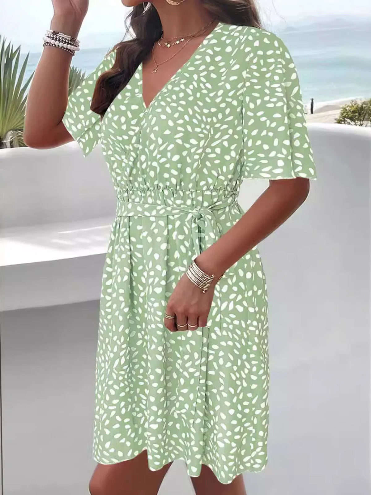 Printed Surplice Tie-Waist Dress