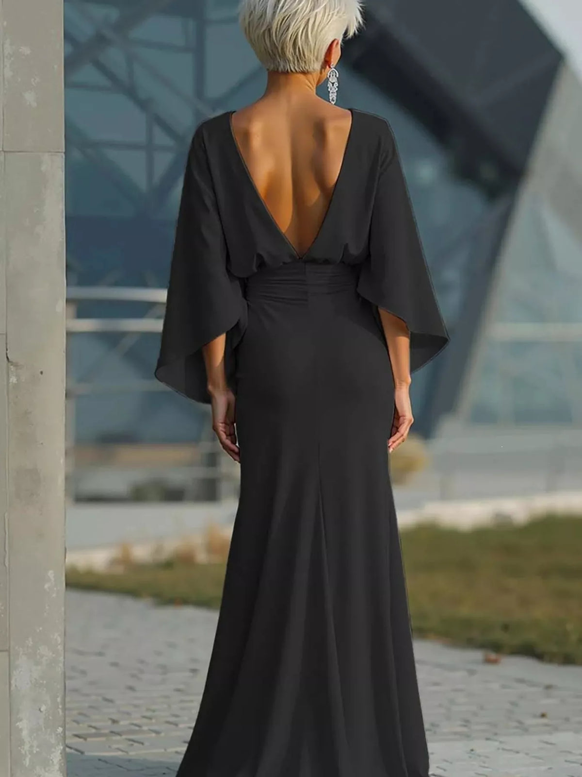 Ruched Batwing Sleeve Maxi Dress