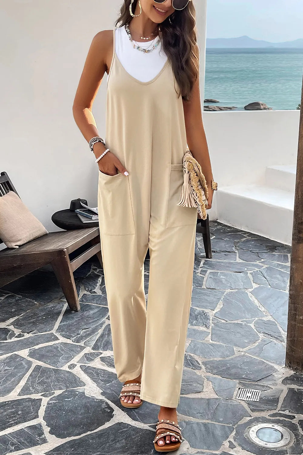 Pocketed Spaghetti Strap Overalls by DY
