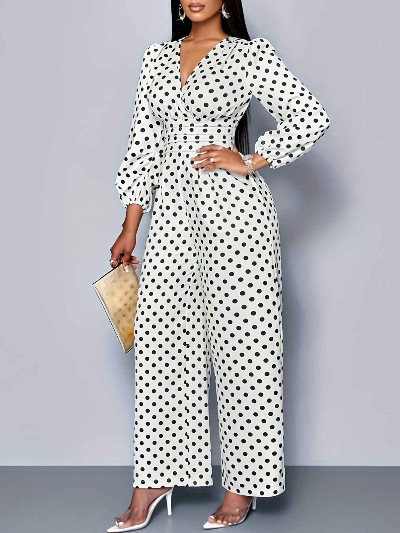 Polka Dot Wide Leg Jumpsuit in White