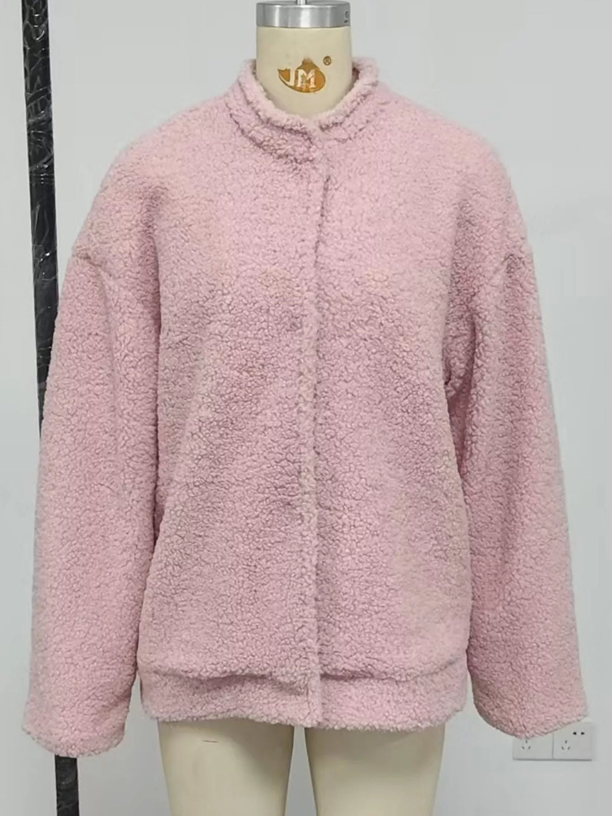 Teddy Fleece Dropped Shoulder Jacket in Pink in Pink-In Stock