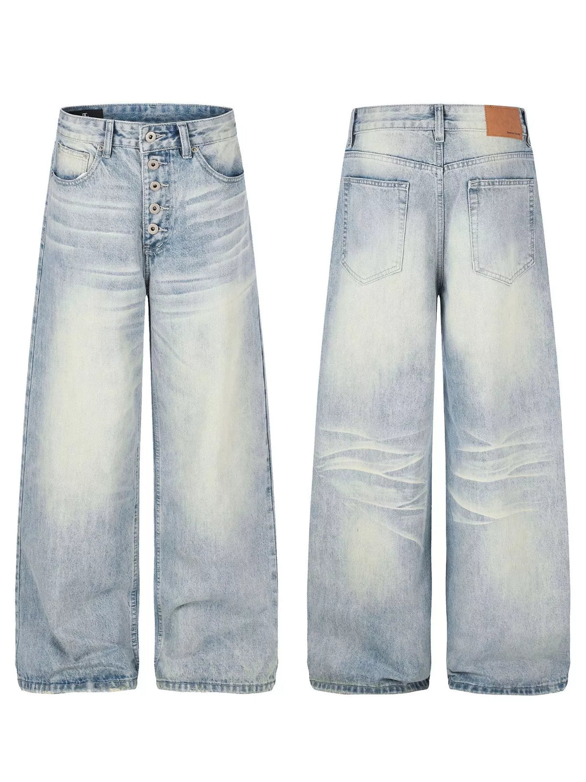 High-Waisted Button-Fly Wide-Leg Jeans in Blue by TrendMaster