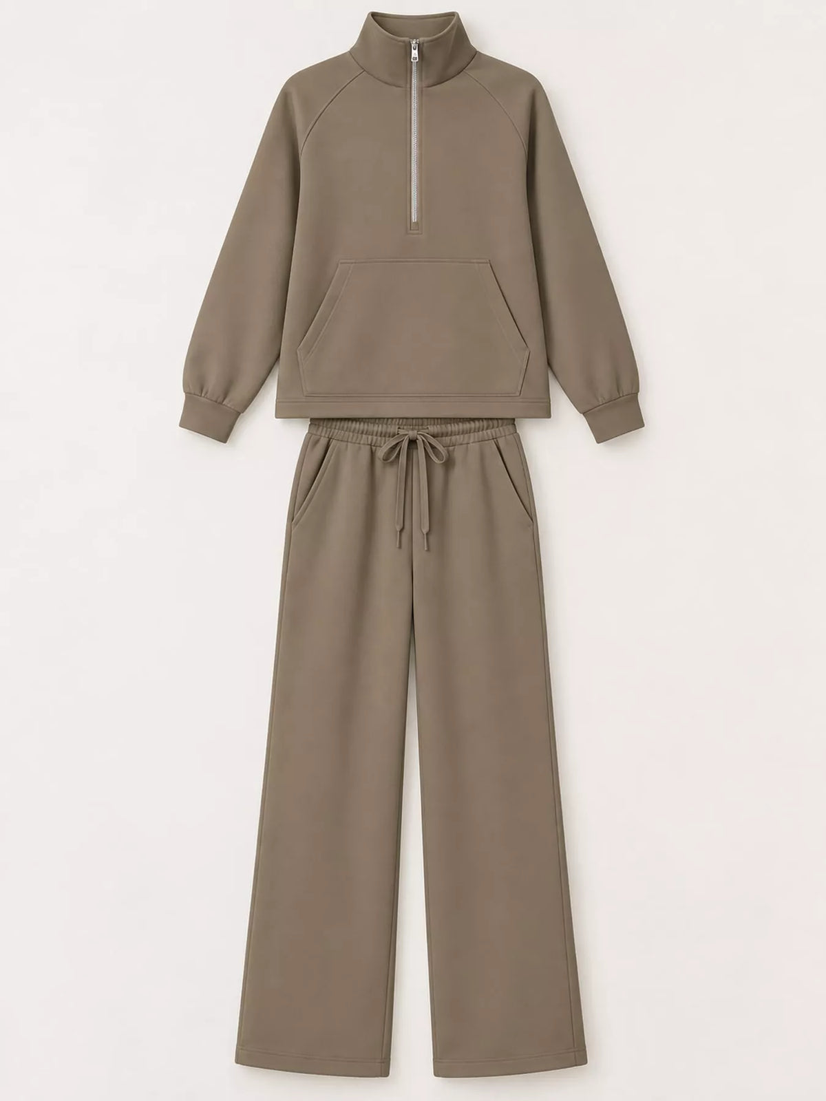 Half-Zip Sweatshirt and Wide-Leg Pants Set