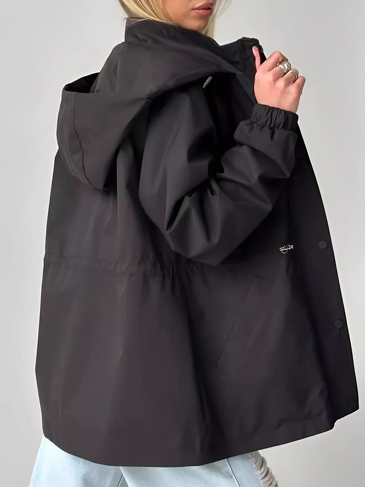 Hooded Drawstring Waist Windbreaker Jacket