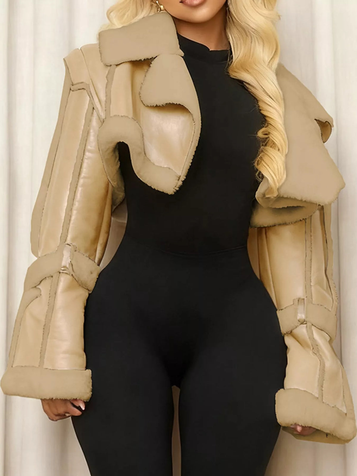 Faux Leather Plush Cropped Jacket
