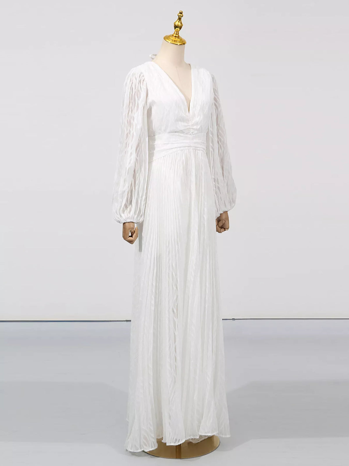V-Neck Long Sleeve Maxi Dress in White