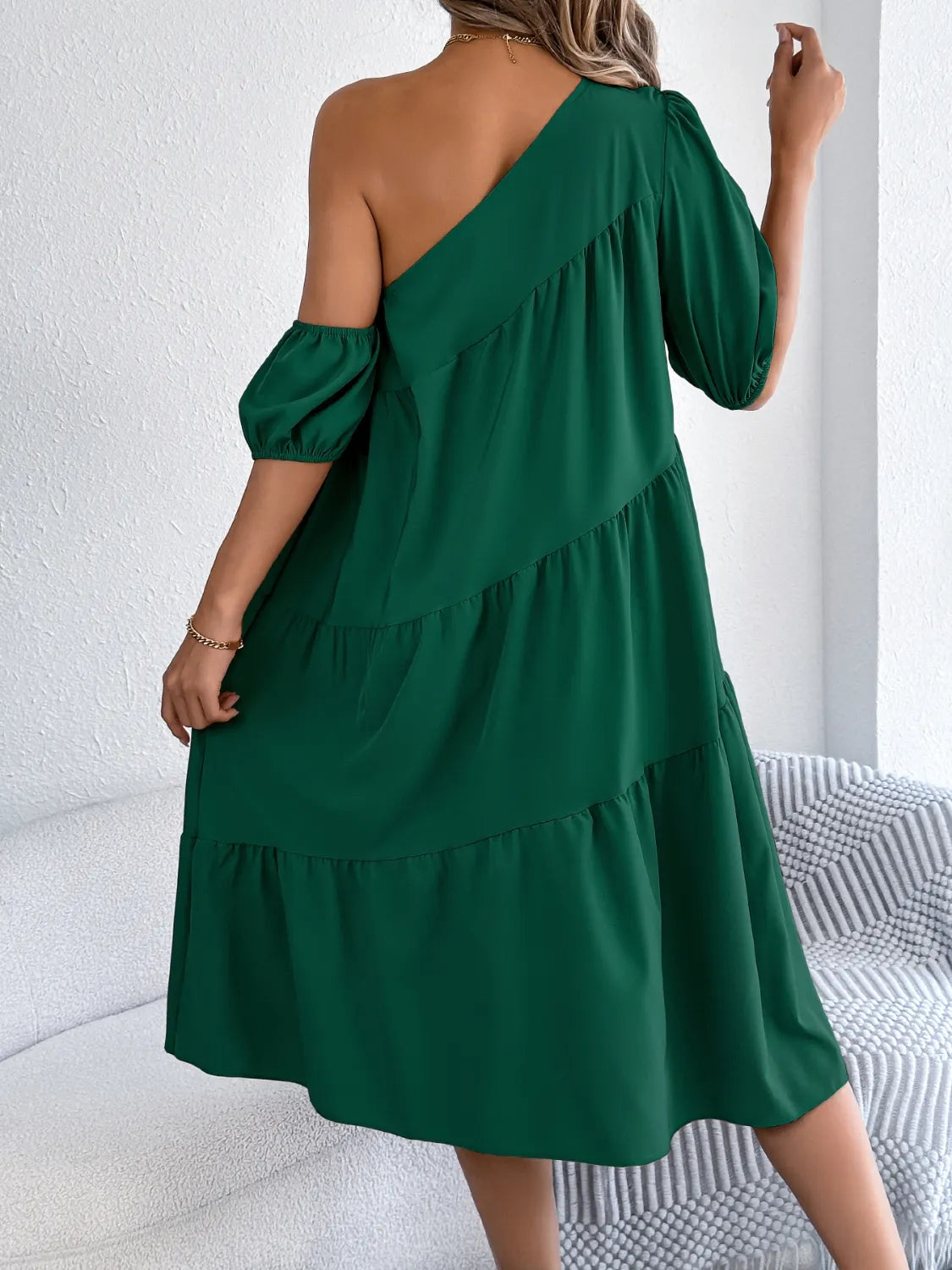 Asymmetrical Single-Shoulder Tiered Dress